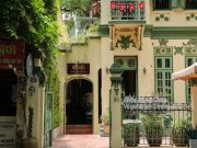 Exterior view of Chay Hoi Vegetarian Restaurant in Hanoi with traditional French colonial architecture