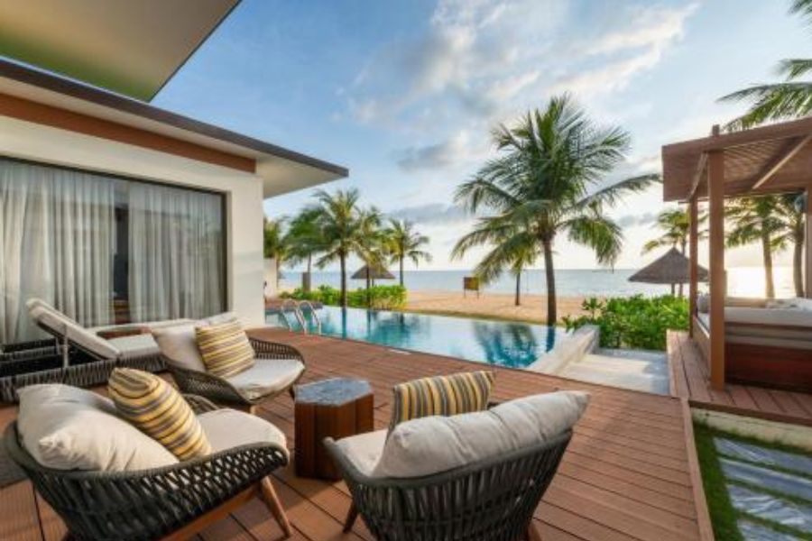 Private pool villa terrace with ocean view at Mövenpick Phu Quoc