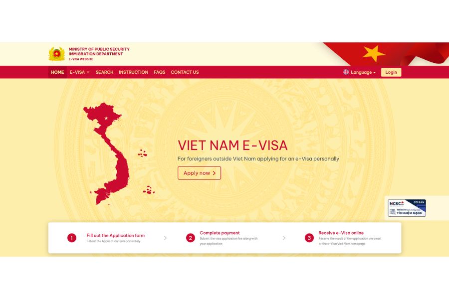 Official interface of the Vietnam E-visa application portal by the Ministry of Public Security for foreign travelers