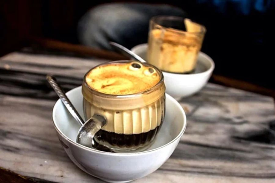 Two glasses of Hanoi traditional egg coffee