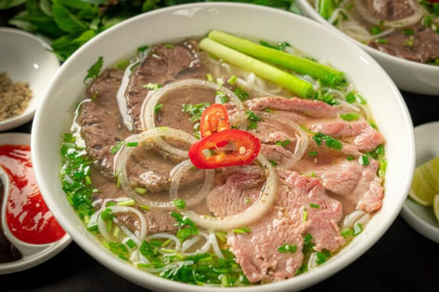 A bowl of traditional Vietnamese beef pho