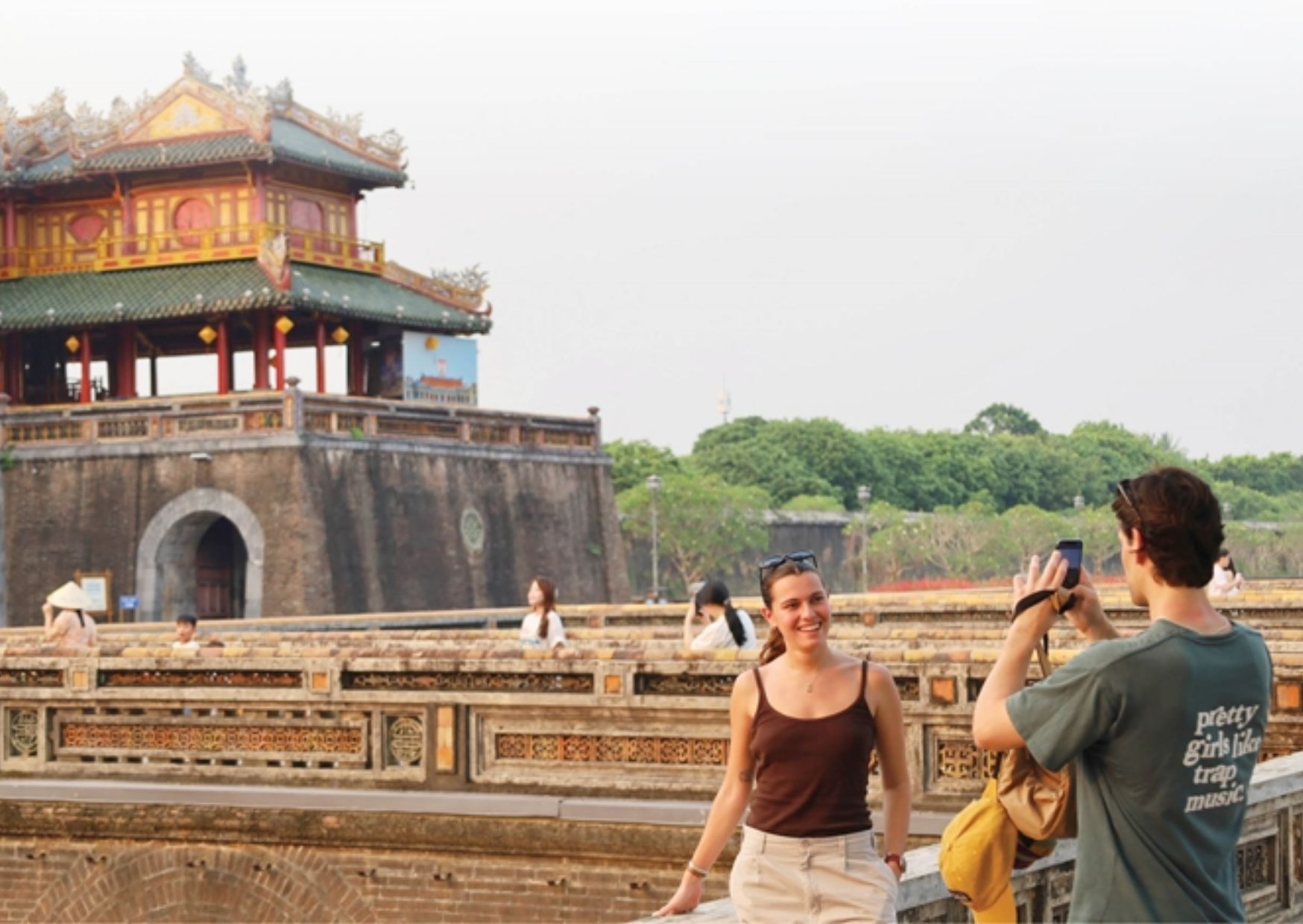 Tourists taking photos at Hue Imperial City Citadel