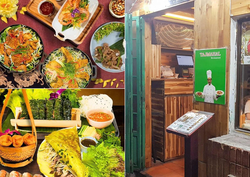 Taj Mahal halal restaurant interior and Vietnamese fusion dishes
