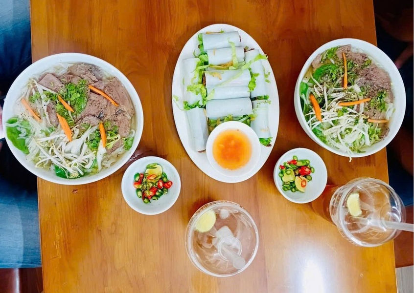 Vietnamese beef pho bowls and fresh spring rolls