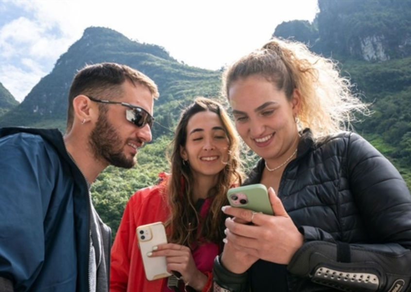 Safe Western travelers in Vietnam mountains