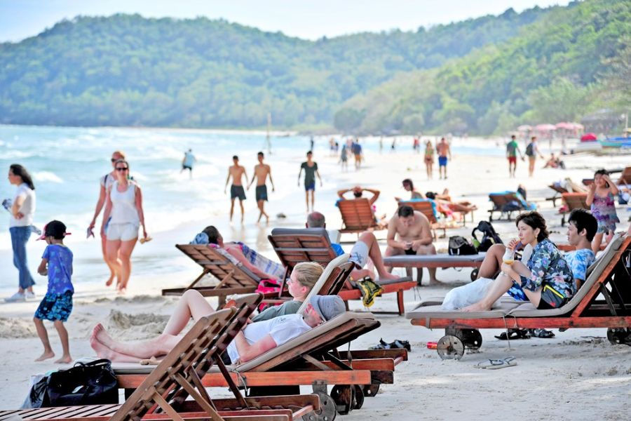 Unwinding on loungers along a Phu Quoc Island shoreline