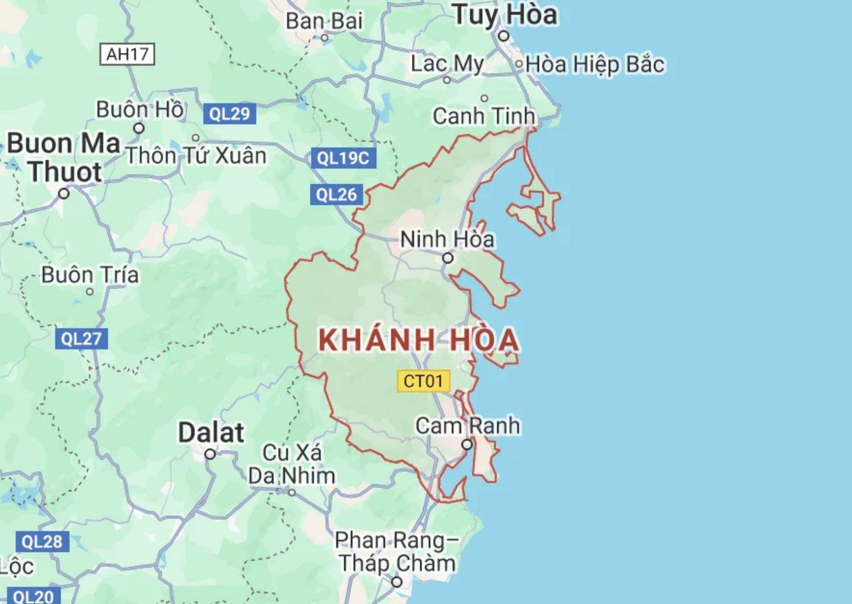 Map of Khanh Hoa Province showing Nha Trang and Cam Ranh