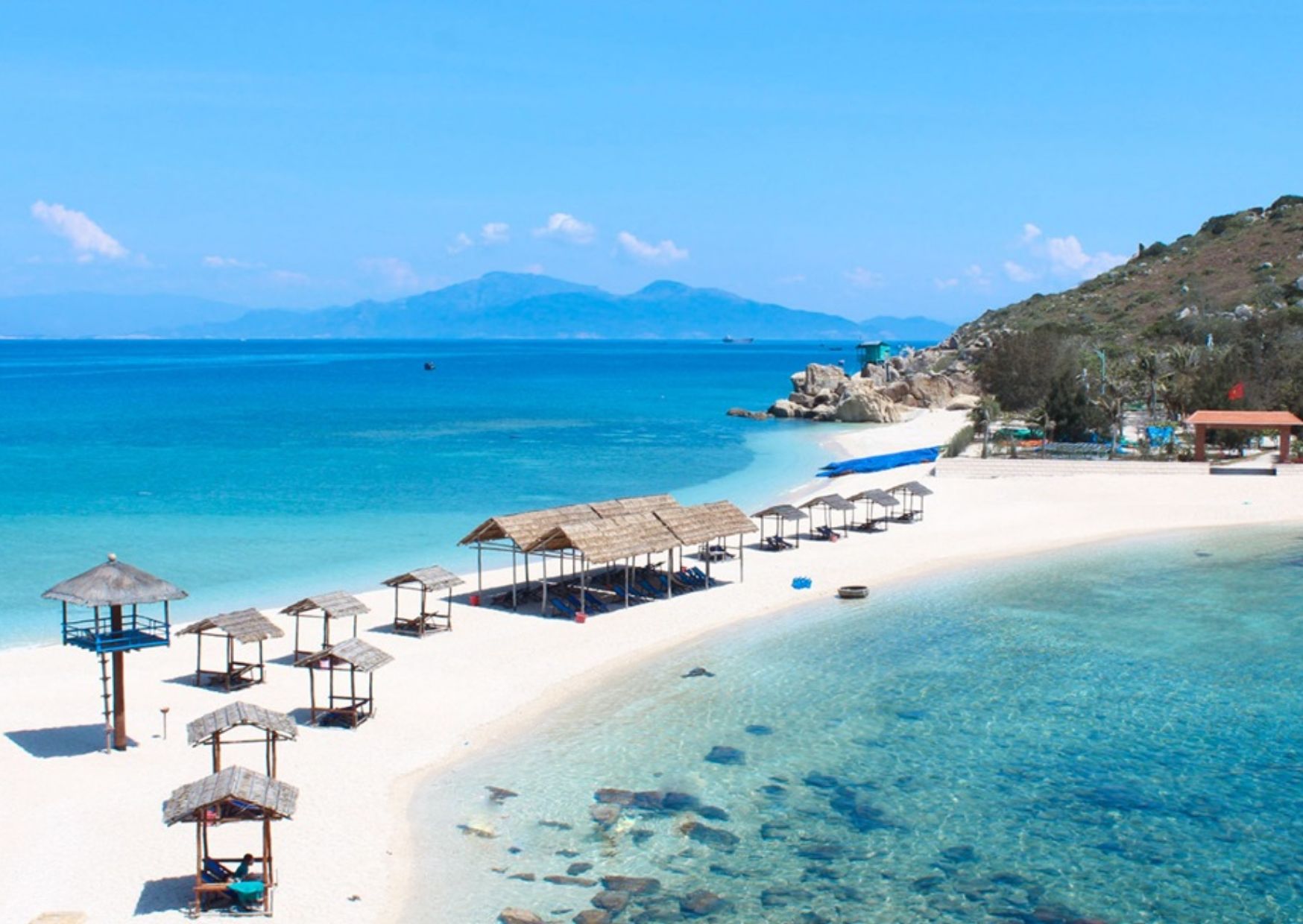 Aerial view of turquoise water and white sand, Nha Trang Bay