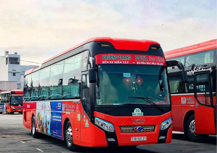 Phuong Trang sleeper bus parked at Vietnam bus station