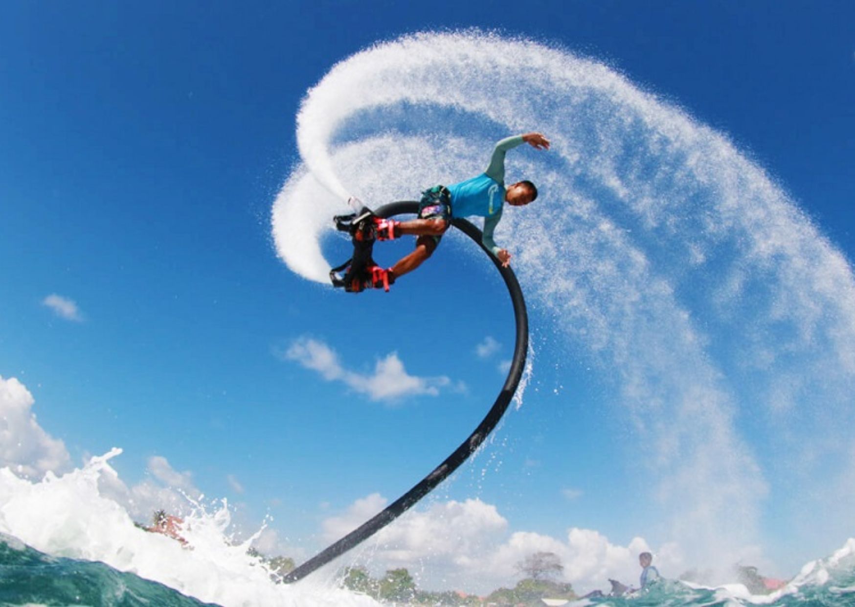 Man flyboarding above the water off Nha Trang's coast