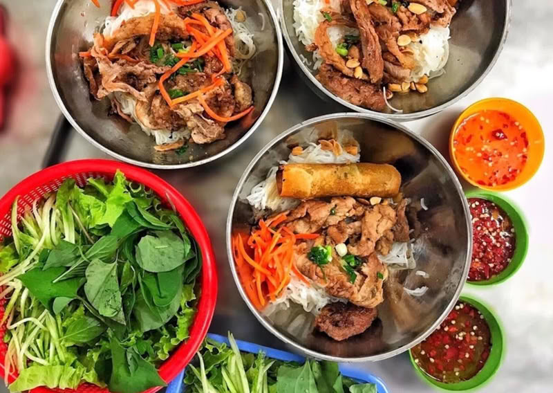Bun thit nuong grilled pork noodle bowls with herbs