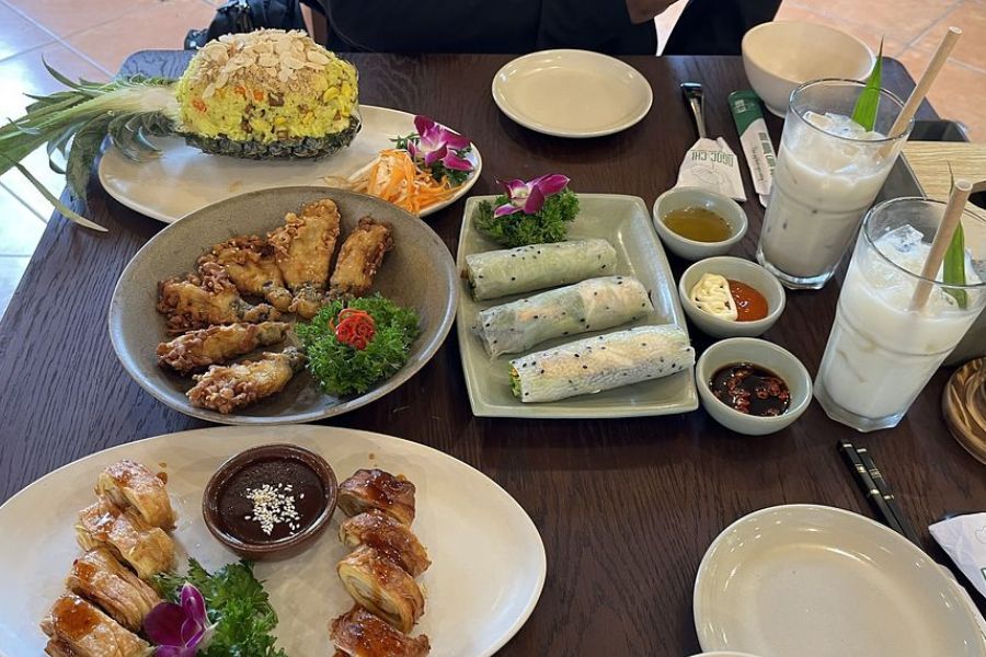 Pineapple rice, spring rolls, and grilled wings in Da Nang