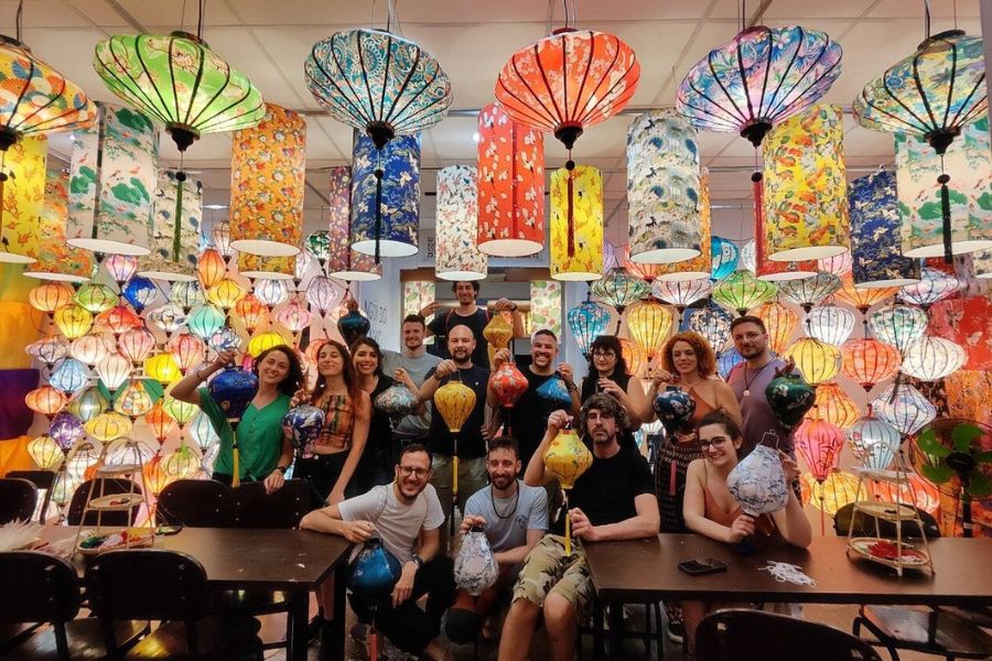 Group finishing lanterns at Lynn's Hoi An workshop class
