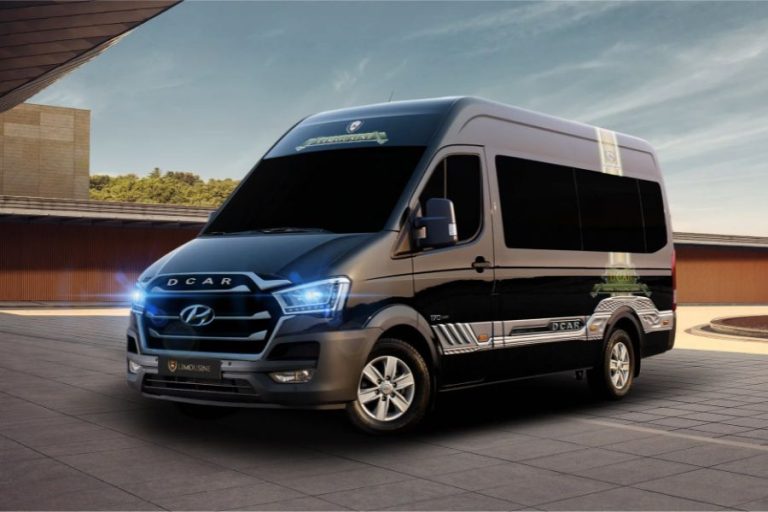 Private black limousine van for airport transfers and group transportation in Vietnam